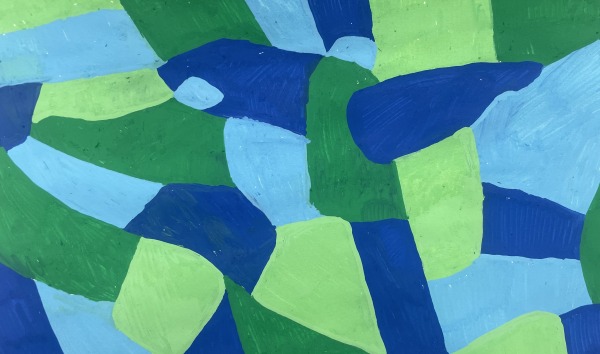 A blue and green piece of abstract art