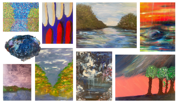 A series of different paintings from the Heart and Soul Exhibition