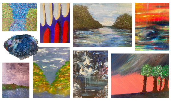 A series of different paintings from the Heart and Soul Exhibition