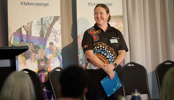 Shelley Dawson giving a talk in front of an audience at a Richmind WA event